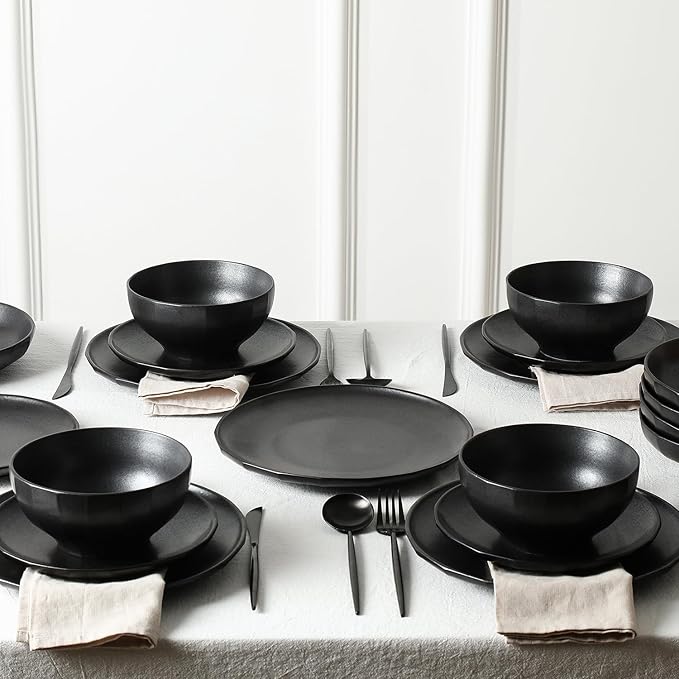 Stone Lain Rio 12-Piece Dinnerware Set Stoneware, Black