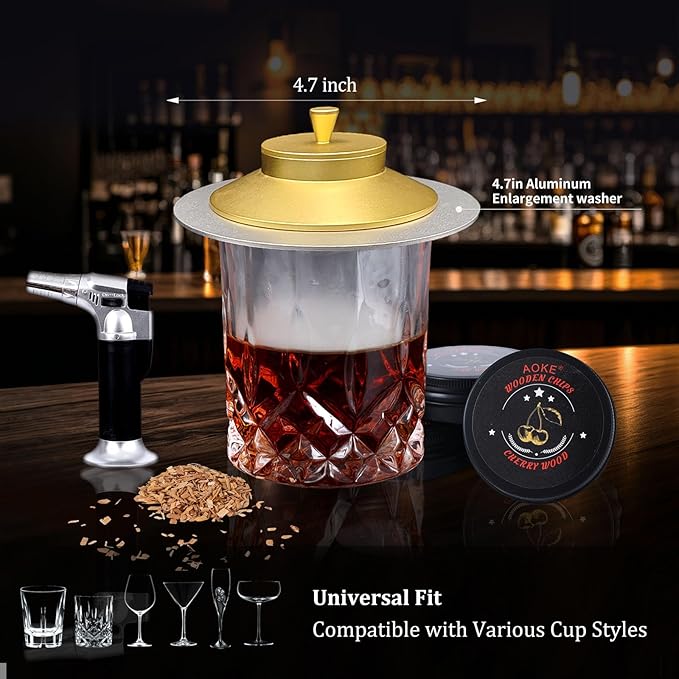 Cocktail Smoker Kit with Torch, 2 Pack Whiskey Smoker Kit Metal Old Fashioned Smoker kit, Birthday Bourbon Whiskey Gifts for Men Dad Husband, 4.7in Expansion Disk, 6 Flavors Wood Chips(No Butane)