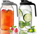 2 Pack Glass Mason Jar Pitcher - 64 oz/2 Quart Wide Mouth Jug with Lid and Pour Spout, Airtight Seal, Leak Proof Iced Tea Pitcher for Sun Tea, Juice, Breast Milk, Cold Beverages, Coffe