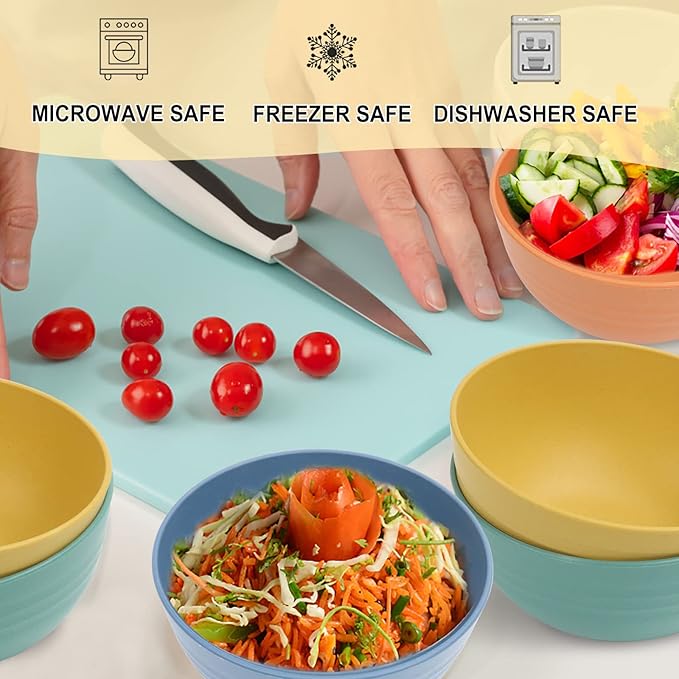 Wheat Straw Bowl Sets,8 PCS Unbreakable Cereal Bowl 26 OZ,Microwave and Dishwasher Safe Bowls,Bowl Sets for Camping and Picnic BPA Free Colorful Salad Bowls for Serving Soup,Oatmeal and Fruit Etc…