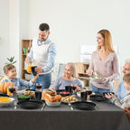 32Pcs Black Plates and Bowls Sets,Lightweight Plastic Dishes Set for 8,Unbreakable Dinnerware Sets,Reusable Plates Set,Dishwasher and Microwave Safe, Dish Sets for Outdoor Camping,RV