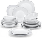 MALACASA Dinnerware Sets, 24 Piece Porcelain Square Dishes, White with Silver Rim Plates and Bowls Sets, Ceramic Dish Set for 6, Chip Resistant Dishware Sets, Series ELISA