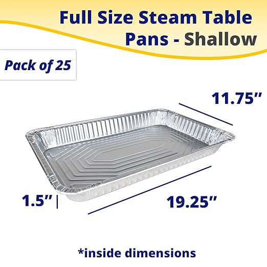 IDL Packaging Full Size Aluminum Steam Table Pans - Shallow, 21" x 13" x 1.5" (pack of 25) - Disposable Foil Pan for Grilling, Roasting, BBQ, Cooking, Baking, Freezing