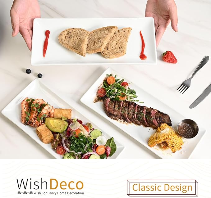 Serving Platters Set of 3, Large Serving Trays 14 inch, White Serving Plates, Ceramic Rectangle Plate, Long Platter for Cake, Sushi, Steak, Dessert, Buffet