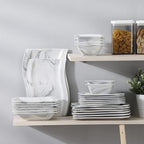 MALACASA Square Dinnerware Sets, 26-Piece Marble Grey Plates and Bowls Sets, Porcelain Dinner Set Microwave Safe, Kitchen Dinnerware Plates Set, Dishes and Bowls, Dish Set for 6, Series Flora