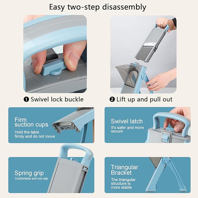 Upgrade Safe Mandoline Slicer for Kitchen, Adjustable Vegetable Chopper, Potato Slicer, French Fry Cutter, Mandoline Slicer for Kitchen (blue)