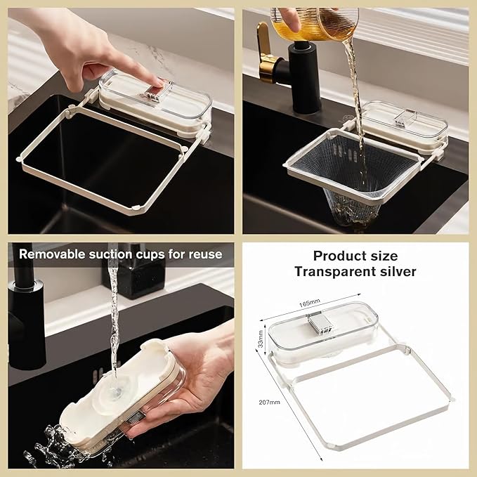 Sink Drain Strainer 2025 New Suction Cup Sink Kitchen Net Strainer Colander Collapsible Corner Sink Strainer Over for Food Waste Filtering Kitchen Leftover Have Mesh Bags (B+W, Filter 150Pcs)