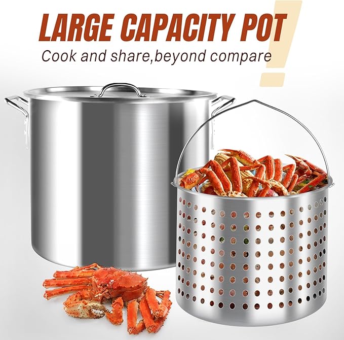 60QT Crawfish Boiler Kit, Waterproof Cover & 12-inch Skimmer, 110,000BTU Propane Burner Stove, 0-20PSIG Regulator, Aluminum Seafood Boil Pot, Crab Boil Pot with Basket