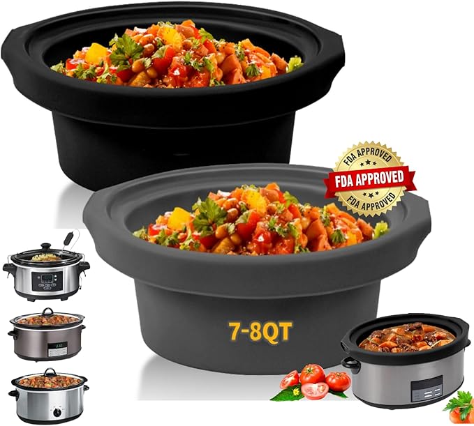 Slow Cooker Liners fit Crock Pot 7-8 QT,2PCS Crock Pot Liners For 7-8 Quart Oval or Round Slow Cookers,Reusable/Leakproof/Dishwasher Safe(Grey/Black)