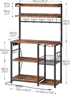 HOOBRO Bakers Rack with Power Outlet, 5 Tiers Coffee Bar with LED Light, Microwave Stand with Wire Basket & Wine Holders, Kitchen Storage Shelf with 6 S-Shaped Hooks, Rustic Brown and Black BF21UDHB01