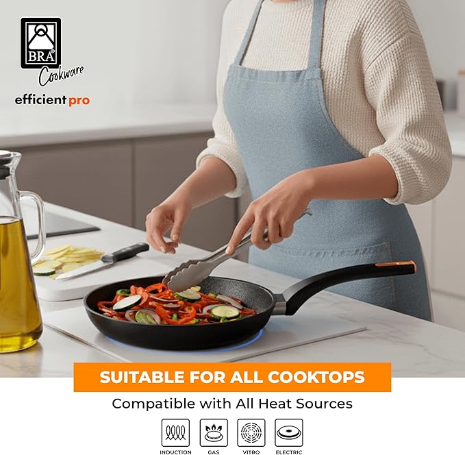 BRA COOKWARE Efficient Pro 2 Frying Pan Set | 8 + 10.2 inches Cast Aluminum Frypans | Profile Plus Non-Stick | All Heat Sources Compatible | PFOA Free | Heat-Resistant Handle | Non Deformable