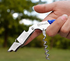 WineOp Professional Wine Opener Luxury Double Hinged Waiter's Corkscrew Wine Bottle Key - Cork screwer for Servers, Bartenders, Sommelier and Home Use | All-In-One Stainless Steel (Blue Resin)
