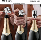 Champagne Stopper 6 Pack Stainless Steel Champagne Save with Food Grade Silicone，Leak-Proof Bubble Retaining Saver，Suitable for Champagne Prosecco Cava and Sparkling (Silver)
