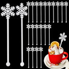 30 Pcs Christmas Drink Stirrers Xmas Stir Stick Holiday Coffee Swizzle Stick Reusable Plastic Hot Cocoa Bar Chocolate Decoration Cocktail Mixer(Snowflake,White)