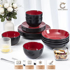 Plates and Bowls Sets for 4 - CJDC-QUELO 12-Piece Stoneware Dinnerware Sets, Ceramic Dishware Set for Indoor Kitchen Use and Formal Dining, Chip and Scratch Resistant Microwave Dishwasher Safe, Red