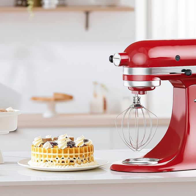 Stainless Steel 6-Wire Whisk Attachment for KitchenAid Mixer, 4.5-5Qt Tilt-Head Stand Mixer Compatible, Dishwasher Safe, Ideal for Whipping Cream, Mixing Flour & Cake, Perfect for Mayonnaise Whisks