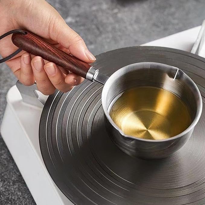 AUNMAS Mini Butter Warmer Pot, Compact Design Durable Stainless Steel Safe Pouring, Oil Warmer 300ml for Frying Drizzling Kitchen