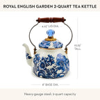 MACKENZIE-CHILDS 2-Quart Enamel Tea Kettle, Cute Tea Kettle for Stovetop, Royal English Garden