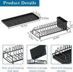 Compact Dish Rack Sink Drying Rack with Silicone Mat, Stainless Steel Dish Drainer for Kitchen Sink Cabinet, Kitchen Sink Rack,Dish Holder, Black