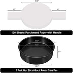 6 Inch Cake Pans Set of 3, Smash Cake Pans with 100PCS Parchment Paper for Layer Cakes, No-Stick Round Cake Pan Sets for Baking, Durable Baking Pan Set for Christmas Birthday, Dishwasher Safe