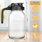 32 OZ Mason Jars with Lid, Glass Pitcher Double Leak Proof with Pour Spout Handle, 2 Quart Wide Mouth Breast Milk Pitcher for Fridge, Creamer Container for Coffee, Sun Tea(Black,1 Pack)
