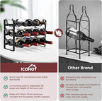 Stackable Wine Rack Countertop, Sturdy Bottle Holder Freestanding for Cabinet, 3 Tier Small Tabletop Wine Holder Stand, Wire Bottle Rack Metal Storage Organizers