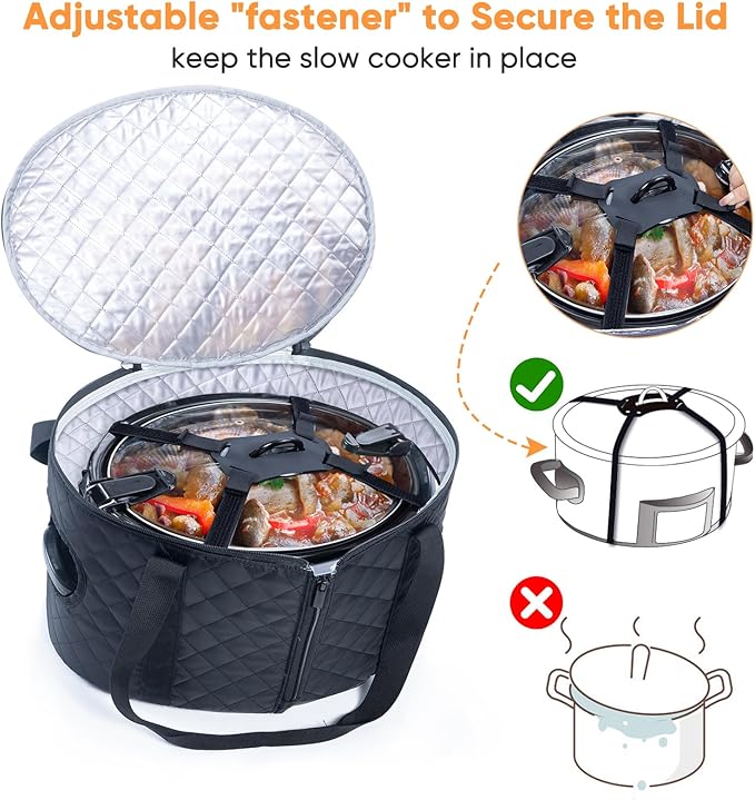 BAGSPRITE Slow Cooker Carrying Case Compatible with 6-8 Quart Crockpot Carrier for Hot Food and Hamlton Beach Slow Cooker Tote with Lid Fastener for Crock-pot Dust Cover Applicances