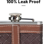 Hip Flasks for Men 8oz Leather Flask Gift Set,304 Stainless Steel Flask Set w/Funnel Shot Glasses Lovely Gift for Whiskey Rum Groomsman Best Man Usher Wedding Camping-Leather Stripe Black8oz