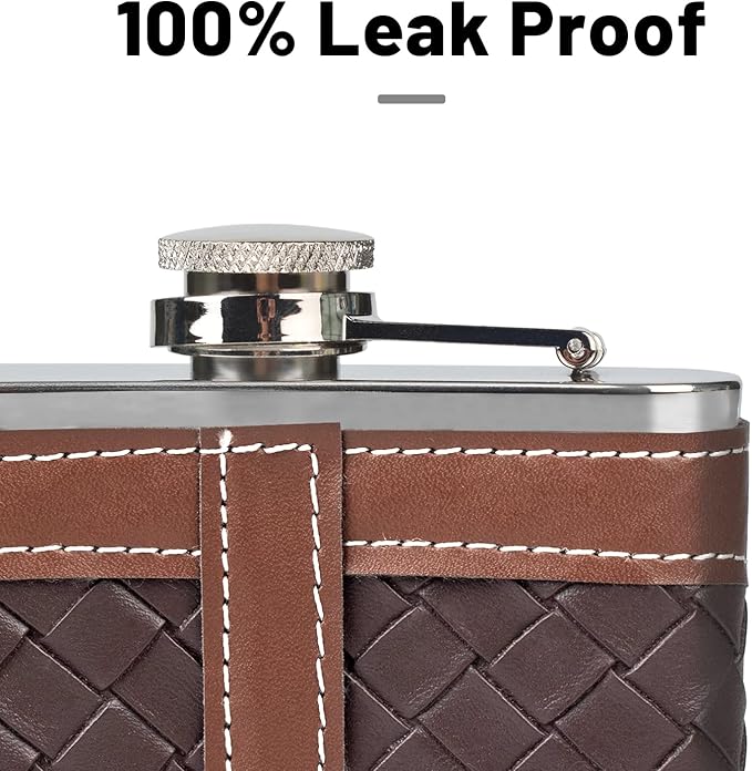 Hip Flasks for Men 8oz Leather Flask Gift Set,304 Stainless Steel Flask Set w/Funnel Shot Glasses Lovely Gift for Whiskey Rum Groomsman Best Man Usher Wedding Camping-Leather Stripe Black8oz