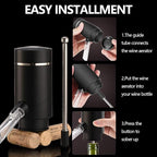 Electric Wine Aerator, Wine Dispenser Pump, Automatic Wine Pourer, Instant Wine Decanter, One-Touch Wine Oxidizer with Retractable Tube, Portable and USB Rechargeable, Matte Black