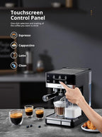 UDI Espresso Machine, 20 Bar Cappuccino & Latte Coffee Maker with Automatic Milk Frother, Auto or Manual Quick Brew Dual Boiler, Touchscreen Espresso Maker, Black
