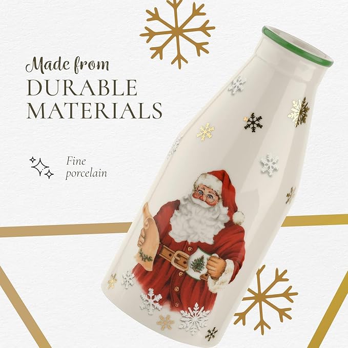 Spode Christmas Tree Plate and Bottle Set (2-Piece) - 8.5" Porcelain Cookies for Santa Plate & 10 Oz Holiday-Themed Jug, Dishwasher Safe Festive Collectible Seasonal Gift Set