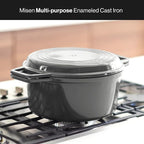 Misen 7 QT Enameled Cast Iron Dutch Oven - Chip-Resistant Enamel Coating - Thick Iron Core For Heat Retention - Large Cooking Surface - Oven Safe, Induction Compatible - Grill and Silicone Lid, Gray