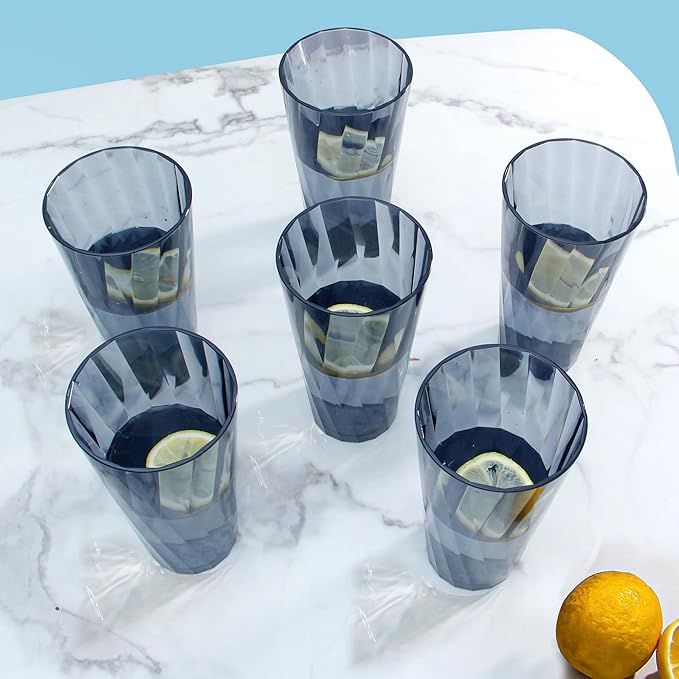 Unbreakable Plastic Drinking Glasses, Set of 6, Shatterproof Drinking Cups, Plastic glass cup,20 oz plastic Tumbler Cups,Dishwasher Safe (Grey)
