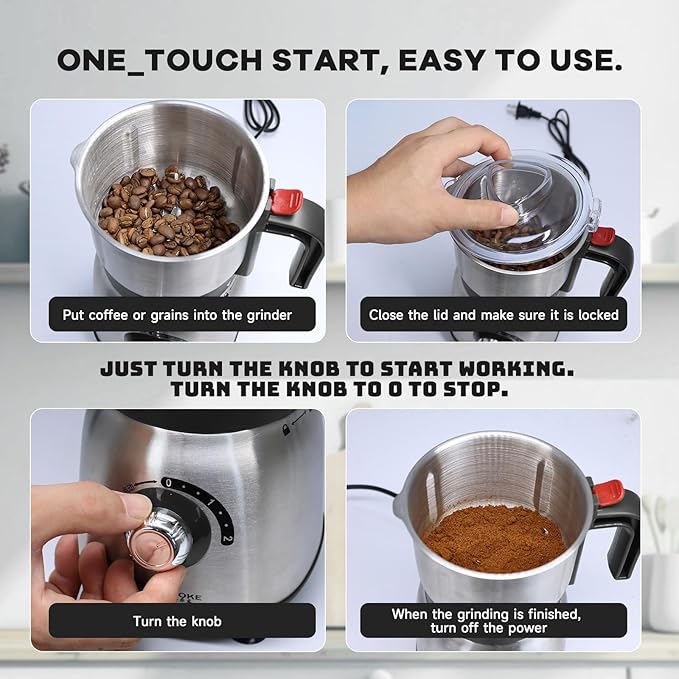 Electric Spice and Nut Grinders - 3 Stainless Steel Blades, 1 Filter, 1 Brush - 500W Grinder for Kitchen Dry Use (Black)