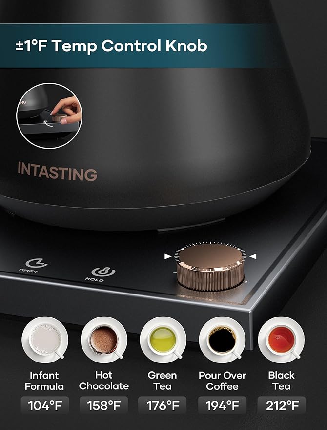 Electric Kettles, Gooseneck Electric Kettle, ±1℉ Temperature Control, Stainless Steel Inner, Quick Heating, for Pour Over Coffee, Brew Tea, Boil Hot Water, 0.9L Artisan