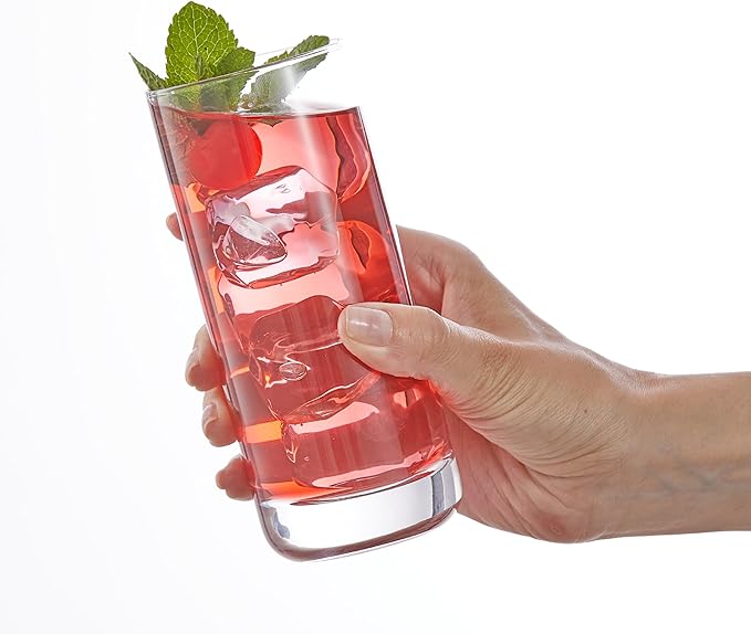 JoyJolt Faye 13oz Highball Glasses, 6pc Tall Glass Sets. Lead-Free Crystal Drinking Glasses. Water Glasses, Mojito Glass Cups, Tom Collins Bar Glassware, and Mixed Drink Cocktail Glass Set