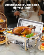 VEVOR Chafing Dish Buffet Set, 8 Qt 4 Pack, Stainless Steel Chafer with 4 Full Size Pans, Rectangle Catering Warmer Server with Glass Lid Water Pan Folding Stand Fuel Holder, for Wedding Party Banquet