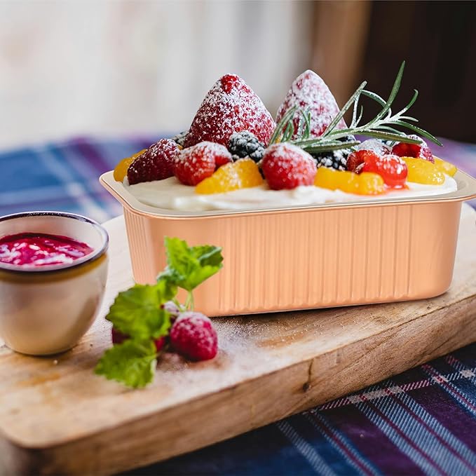 LNYZQUS 50 Pack 7” x 5” Small Aluminum Pans with Lids, 30oz Heavy Duty Foil Baking Tins Large To Go Containers,Individual Leftover Containers Baked Food Holders Boxes for Oven-Champagne