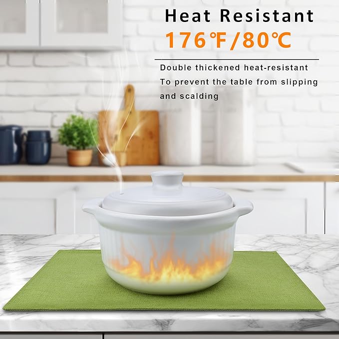 Green Cloth Placemats Set of 8 - Easy to Clean Fabric Table Placemats - Machine Washable Placemats- Heat Resistant Non-Slip Table Mats (Grass Green, 8)