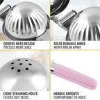 Zulay Lemon Squeezer Stainless Steel with Premium Heavy Duty Solid Metal Squeezer Bowl and Food Grade Silicone Handles - Large Manual Citrus Press Juicer and Lime Squeezer Stainless Steel (Pink)