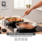 BRA COOKWARE Signature 3 Frying Pan Set | 8 + 9.5 + 11 inches Professional Skillet | Stainless Steel Frypan | All Stovetop Compatible Skillet | PFOA Free | w/o Non-Stick Coating | Polished Finish