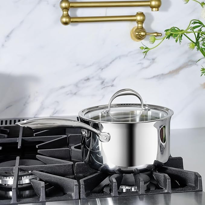 KEAWELL K3 Premium 3-Quart Tri-Ply Stainless Steel Saucepan with Lid, Induction & Oven Safe up to 600°F, Even Heating, Professional Cookware for All Stovetops (3-Qt)