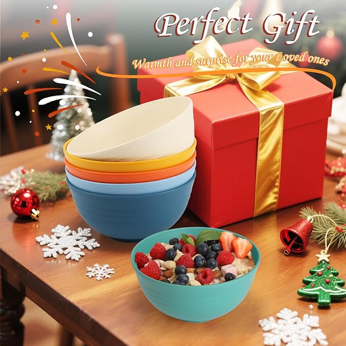 Homienly Wheat Starw Cereal Bowls, Unbreakable Bowl Set 6 PCS, Microwave and Dishwasher Safe Bowls, Alternative to Plastic Bowl Reusable, Bowl Set for Kitchen, Picnic, Camping, Party (26 OZ, Colorful)