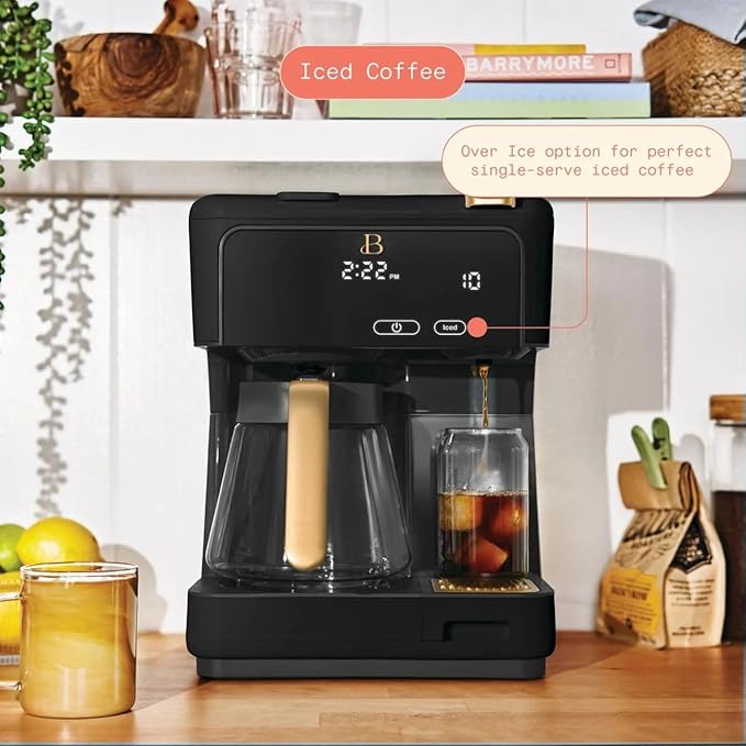 Beautiful Multi-Brew Coffee Maker – 12-Cup Carafe & Single-Serve Pod or Grounds, Iced Coffee Mode, Programmable Touch Display, Includes Filters (Black Sesame)