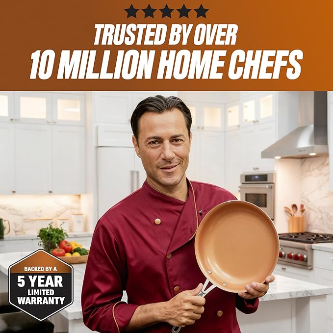 Gotham Steel 12 Pc Ceramic Cookware Set Nonstick, Ceramic Pots and Pans Set Non Stick with Steamer for Cooking, Non Toxic PFOA PFOS Free, Ergonomic Stay Cool Handles, Oven & Dishwasher Safe, Copper