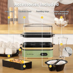 Evoloop Rapid Egg Cooker Electric 12 Eggs Capacity, Soft, Medium, Hard Boiled, Poached, Omelet Maker Egg Poacher & Vegetable Steamer, BPA Free Tray（Green）