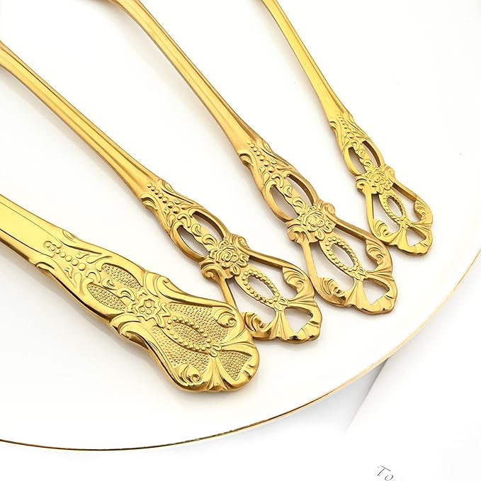 Royal 24-piece Gold Mirror Silverware Dinnerware, 18/10 Stainless Steel Luxury Flatware Service For 6 Tableware Ideal For Wedding Home Restaurant, Dishwasher Safe