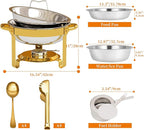 4 Pack Gold Round Chafing Dishes for Buffet, 5 QT Food Warmers and Cold Food Server for Parties, Events Hosting, Family Gatherings, Full Set Catering Supplies with Serving Utensils Accessories