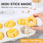 CAKETIME Mini Fluted Tube Pan with Metal Reinforced Frame, 6-Cavity Silicone Nonstick Small Cake Molds 2Pcs for Chocoflan, Donuts, Cornbread, Brownies, Jellies BPA Free